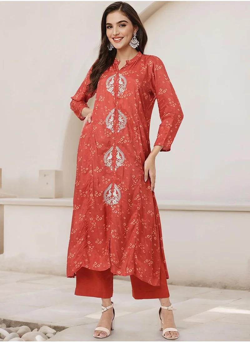 ISHIN Women Red Muslin Silk Kurta Sets 2pcs sets
