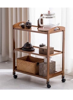 Generic FFD Bamboo Serving Trolley Cart with Movable Wheels & Rotating Bar, Storage Shelves, & Bottle Rack  - Image 5