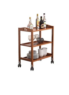 Generic FFD Bamboo Serving Trolley Cart with Movable Wheels & Rotating Bar, Storage Shelves, & Bottle Rack  - Image 1