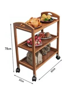 Generic FFD Bamboo Serving Trolley Cart with Movable Wheels & Rotating Bar, Storage Shelves, & Bottle Rack  - Image 2