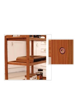 Generic FFD Bamboo Serving Trolley Cart with Movable Wheels & Rotating Bar, Storage Shelves, & Bottle Rack  - Image 4