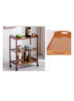 Generic FFD Bamboo Serving Trolley Cart with Movable Wheels & Rotating Bar, Storage Shelves, & Bottle Rack  - Image 3