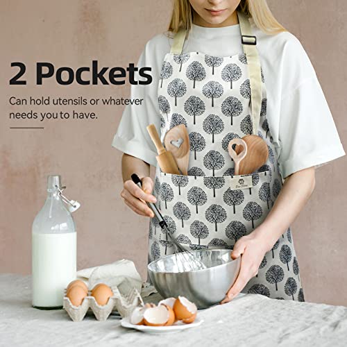 NLUS 2 Pack Waterproof Cooking Aprons, Adjustable Bib Soft Chef Apron with 2 Pockets for Men Women (Gray Stripe/Gray Trees) - Image 2