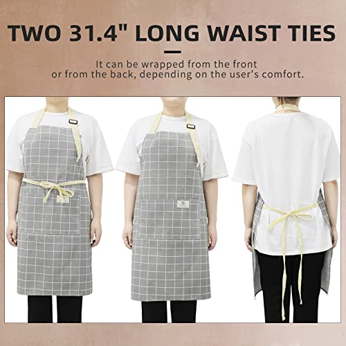 NLUS 2 Pack Waterproof Cooking Aprons, Adjustable Bib Soft Chef Apron with 2 Pockets for Men Women (Gray Stripe/Gray Trees) - Image 5