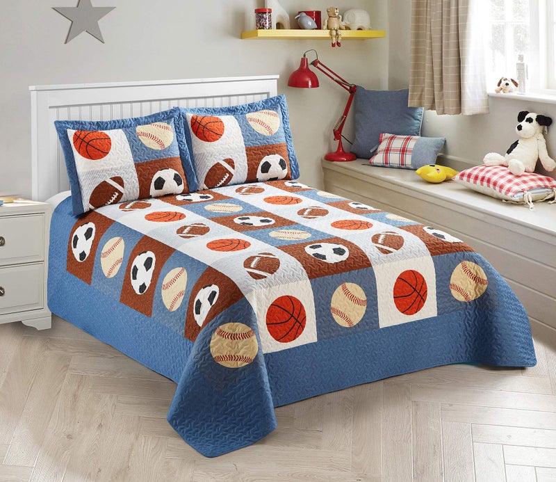MK Home Mk Collection Bedspread Boys Sport Football Basketball Baseball New (Full/Queen) - Image 4