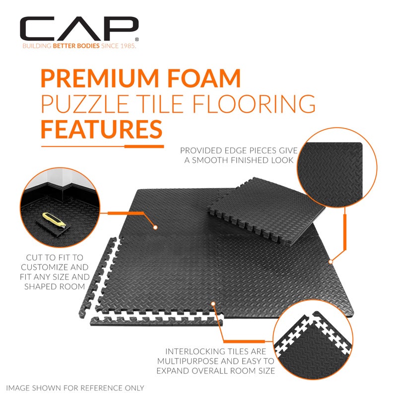 CAP Barbell 1/2-Inch Interlocking EVA Foam Exercise Puzzle Mat Home Gym Flooring - 1 Pack | 24" x 24" x 1/2" | Diamond Pattern - Black - Image 3