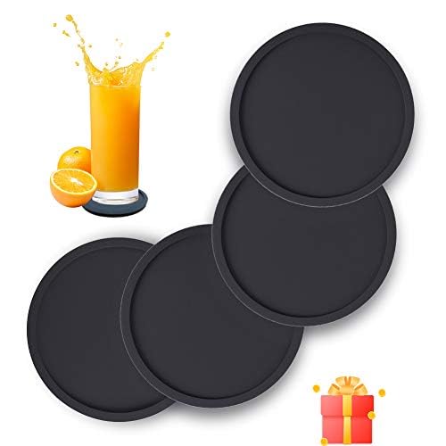 FANCY NOVA Silicone Drink Coasters Set of 4, Non-Slip Cup Coasters, Heat Resistant Cup Mate, Soft Coaster for Tabletope Protection, Furniture from Damage (Black) - Image 2