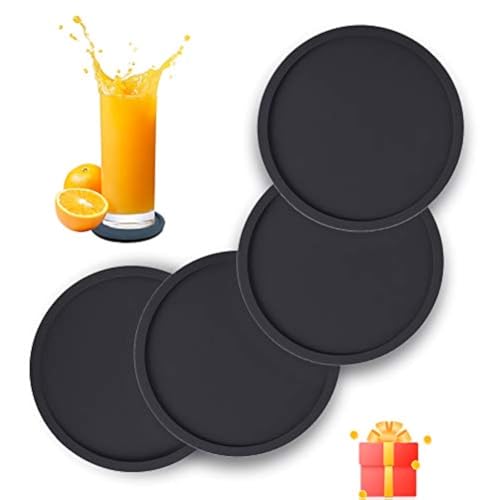 FANCY NOVA Silicone Drink Coasters Set of 4, Non-Slip Cup Coasters, Heat Resistant Cup Mate, Soft Coaster for Tabletope Protection, Furniture from Damage (Black) - Image 1