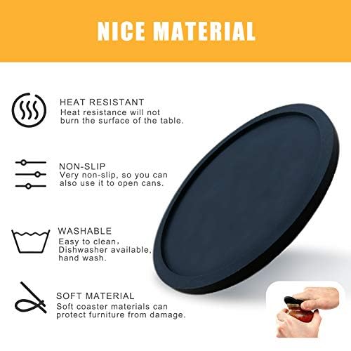 FANCY NOVA Silicone Drink Coasters Set of 4, Non-Slip Cup Coasters, Heat Resistant Cup Mate, Soft Coaster for Tabletope Protection, Furniture from Damage (Black) - Image 5