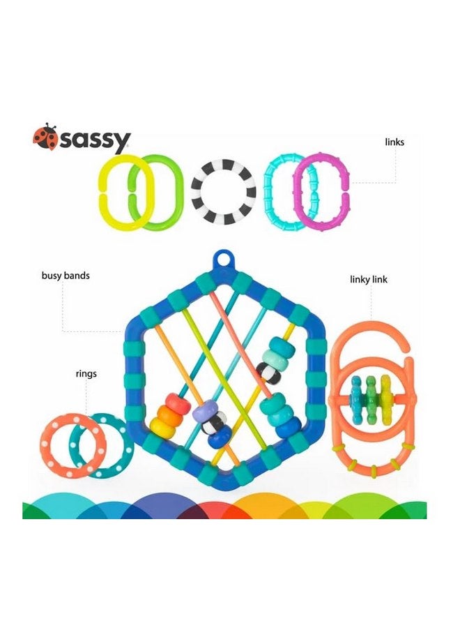ساسي مجموعة Sassy Busy Bands Take Along، أدوات التسنين والألعاب، لعبة أطفال، لعبة نشاط، لعبة حسية للأطفال الصغار والرضع والرضع، متوسطة الحجم - Image 2