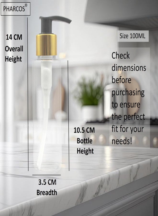 Pharcos 100ml Refillable Plastic Pump Bottle with Elegant Golden Black Dispenser Pump - Perfect for Lotions, Serums, Hair Oils, Body Gels, Shampoos, and More - Pack of 12 - Image 2