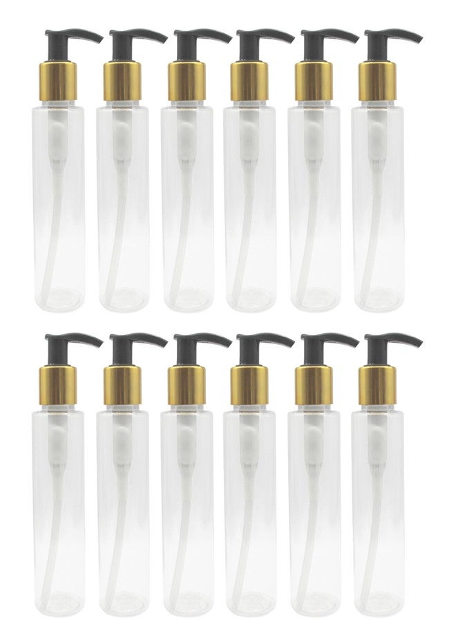 Pharcos 100ml Refillable Plastic Pump Bottle with Elegant Golden Black Dispenser Pump - Perfect for Lotions, Serums, Hair Oils, Body Gels, Shampoos, and More - Pack of 12 - Image 1