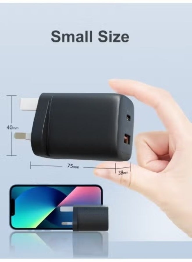 Onno شاحن GaN بقوة 45 واط بمنفذ USB-C، شاحن سريع ثنائي المنافذ (USB-C + USB-A) يدعم تقنيات الشحن السريع PD3.0/PPS/QC3.0، شاحن محمول صغير الحجم لأجهزة MacBook وiPhone وSamsung وأجهزة الكمبيوتر المحمولة وiPad وNintendo Switch وأنظمة iOS وAndroid وغيرها، متوافق مع المعايير البريطانية. - Image 5