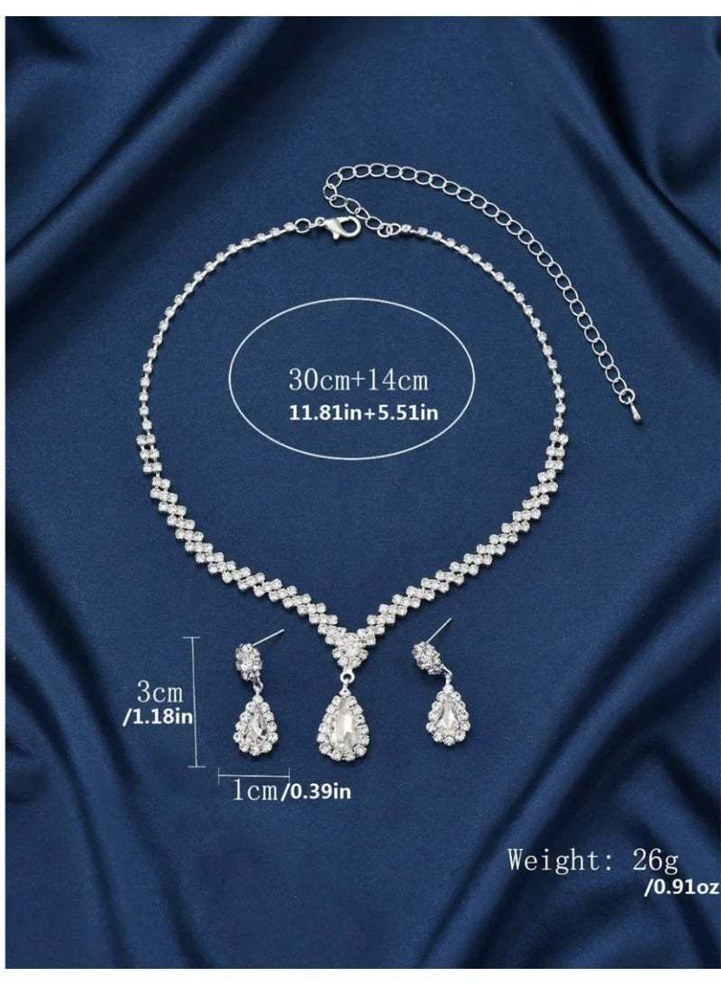 Pure White Silver Water Drop Necklace And Earring Set – 3 Elegant Pieces For Special Occasions - Image 2