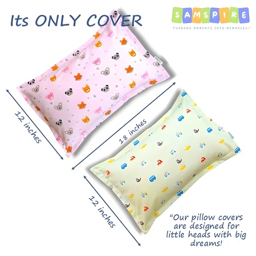 SAMSPIRE 100% Organic Cotton Kids Pillow Covers Only, Size 12X18 Inches, Suitable for Kids of 1 to 5 Year, Set of 2 (Pink-YLW-Kid-Cov) - Image 2