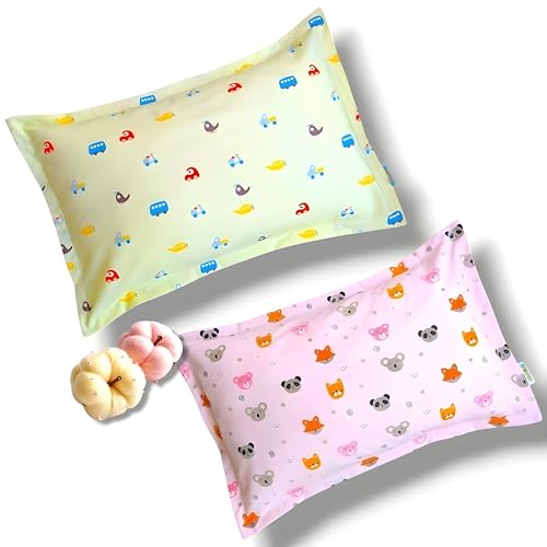 SAMSPIRE 100% Organic Cotton Kids Pillow Covers Only, Size 12X18 Inches, Suitable for Kids of 1 to 5 Year, Set of 2 (Pink-YLW-Kid-Cov) - Image 1