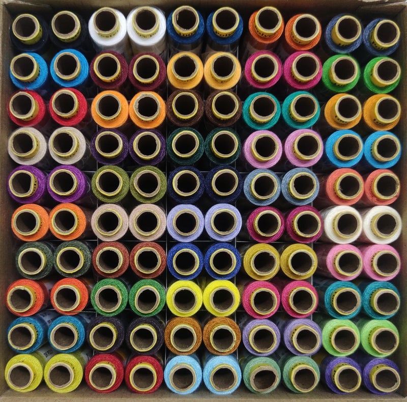 DK Threads Sewking Threads 2 PLY Polyester Sewing Thread Assorted Thread Box | Multicolored Thread Spools - 180 Mtr (50 Colors, Set B) - Image 1