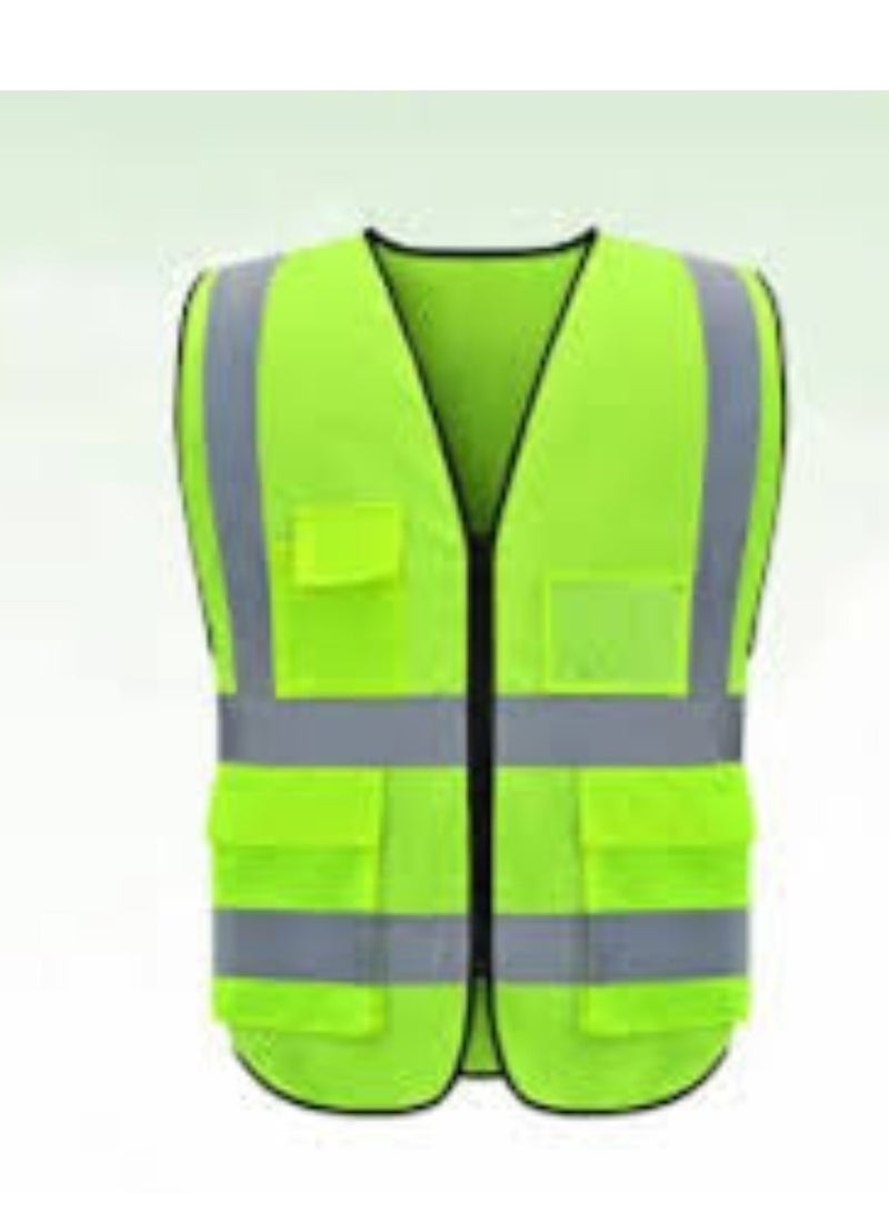 KNP KNP Large Reflective Safety Jacket With 4 Pockets Green is a high visibility garment designed to enhance safety in low light and high traffic environments.  - Image 1