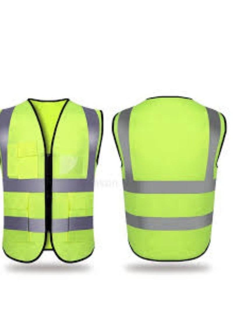 KNP KNP Large Reflective Safety Jacket With 4 Pockets Green is a high visibility garment designed to enhance safety in low light and high traffic environments.  - Image 2