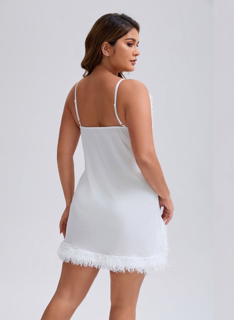 Trayo Fiora Feather Lace Trim Slip Dress – Adjustable Spaghetti Straps, Stretch Mesh - Image 2