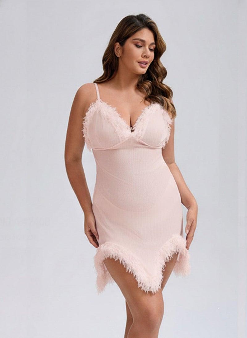 Trayo Fiora Feather Lace Trim Slip Dress – Adjustable Spaghetti Straps, Stretch Mesh - Image 3