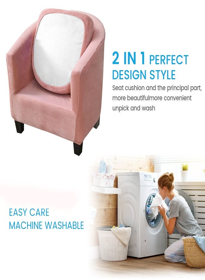 MIFXIN 2 Piece Velvet Tub Chair Covers with Cushion Cover Stretch Soft Removable Tub Chair Slipcovers Armchair Sofa Couch Furniture Protector Cover for Living Room Club Hotel (Pink) - Image 4