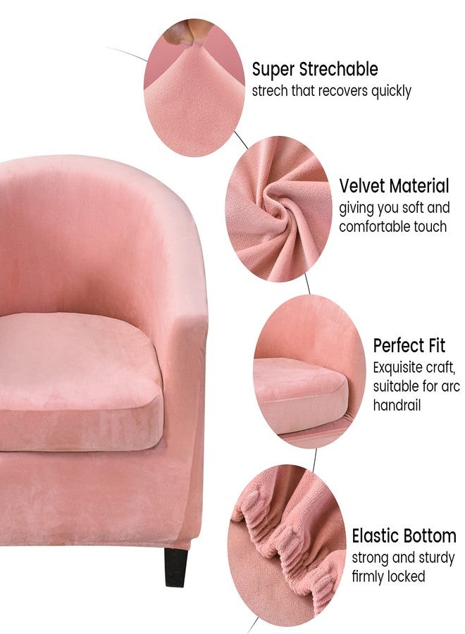 MIFXIN 2 Piece Velvet Tub Chair Covers with Cushion Cover Stretch Soft Removable Tub Chair Slipcovers Armchair Sofa Couch Furniture Protector Cover for Living Room Club Hotel (Pink) - Image 3