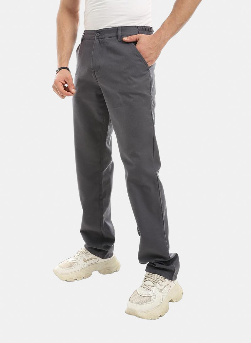 Regular Fit Buttons And Zipper Closure Grey Pants - Image 3
