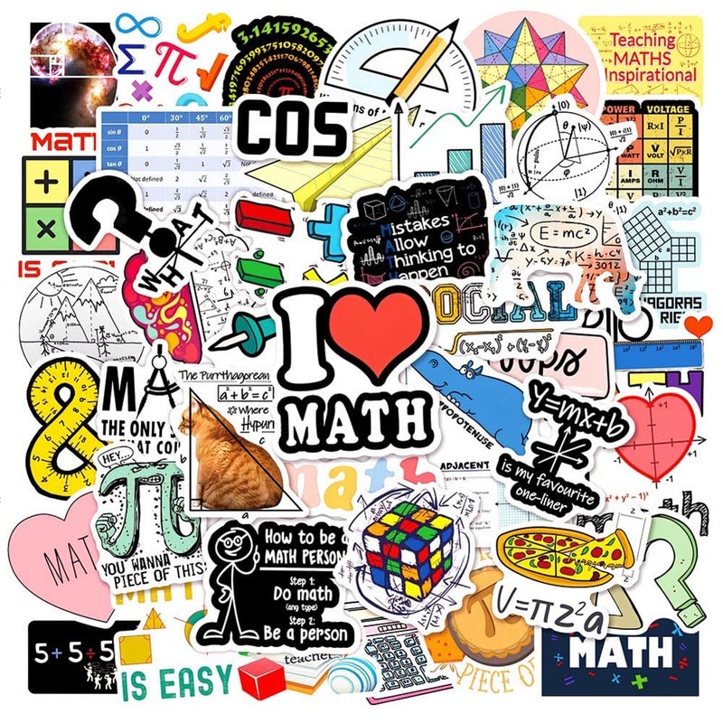 Math Stickers 50Pcs Mathematics Waterproof Vinyl Decals for Bike Water Bottles Laptop Bicycle Refrigerator Cup Luggage Computer Mobile Phone Skateboard Dcor