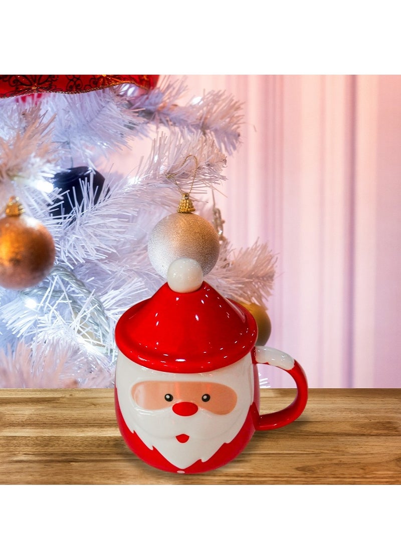 UKR Red Santa 450 ML Ceramic Mug with Lid and Spoon – Festive Holiday Drinkware for Coffee, Tea, and Hot Chocolate - Image 3