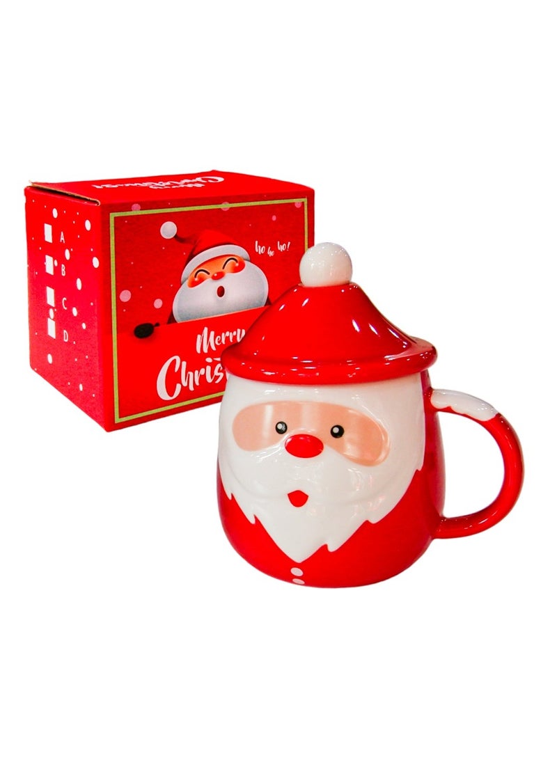 UKR Red Santa 450 ML Ceramic Mug with Lid and Spoon – Festive Holiday Drinkware for Coffee, Tea, and Hot Chocolate - Image 1
