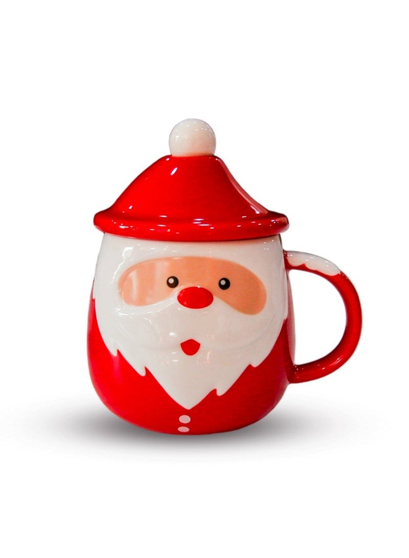 UKR Red Santa 450 ML Ceramic Mug with Lid and Spoon – Festive Holiday Drinkware for Coffee, Tea, and Hot Chocolate - Image 2