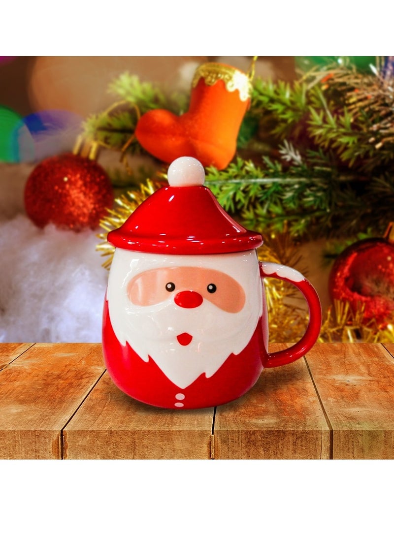 UKR Red Santa 450 ML Ceramic Mug with Lid and Spoon – Festive Holiday Drinkware for Coffee, Tea, and Hot Chocolate - Image 4
