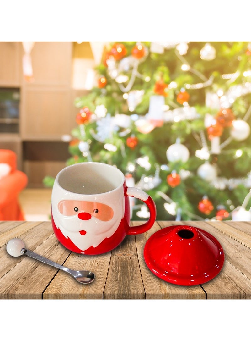 UKR Red Santa 450 ML Ceramic Mug with Lid and Spoon – Festive Holiday Drinkware for Coffee, Tea, and Hot Chocolate - Image 5