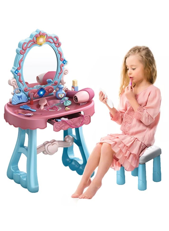 Dressing table with a chair, lights up with accessories and music, makeup table, girls, Eid game, birthday gift - Image 1