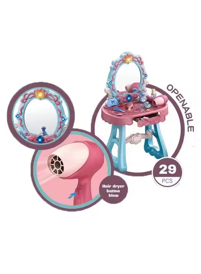 Dressing table with a chair, lights up with accessories and music, makeup table, girls, Eid game, birthday gift - Image 5