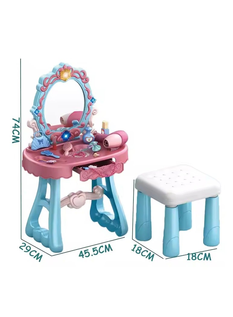 Dressing table with a chair, lights up with accessories and music, makeup table, girls, Eid game, birthday gift - Image 3