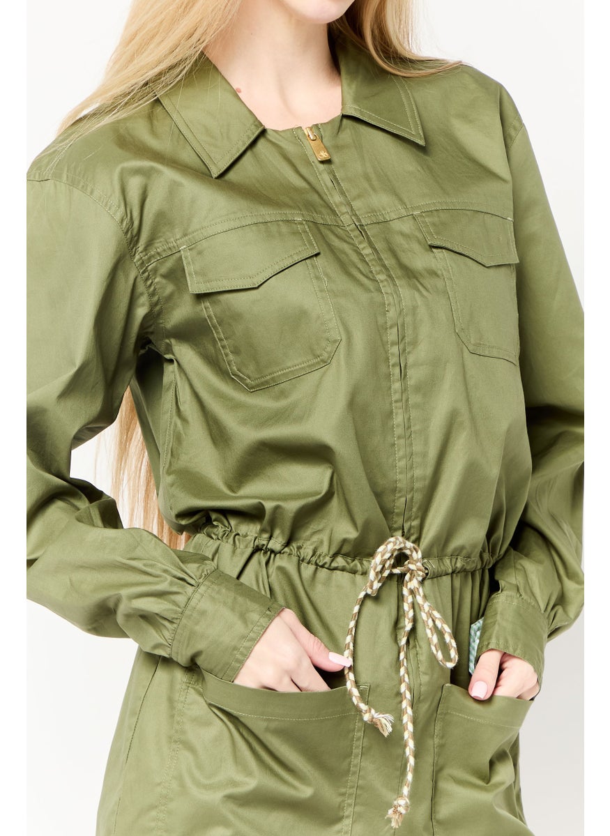 Scotch & Soda Women Plain Long Sleeves Playsuits, Olive  - Image 3