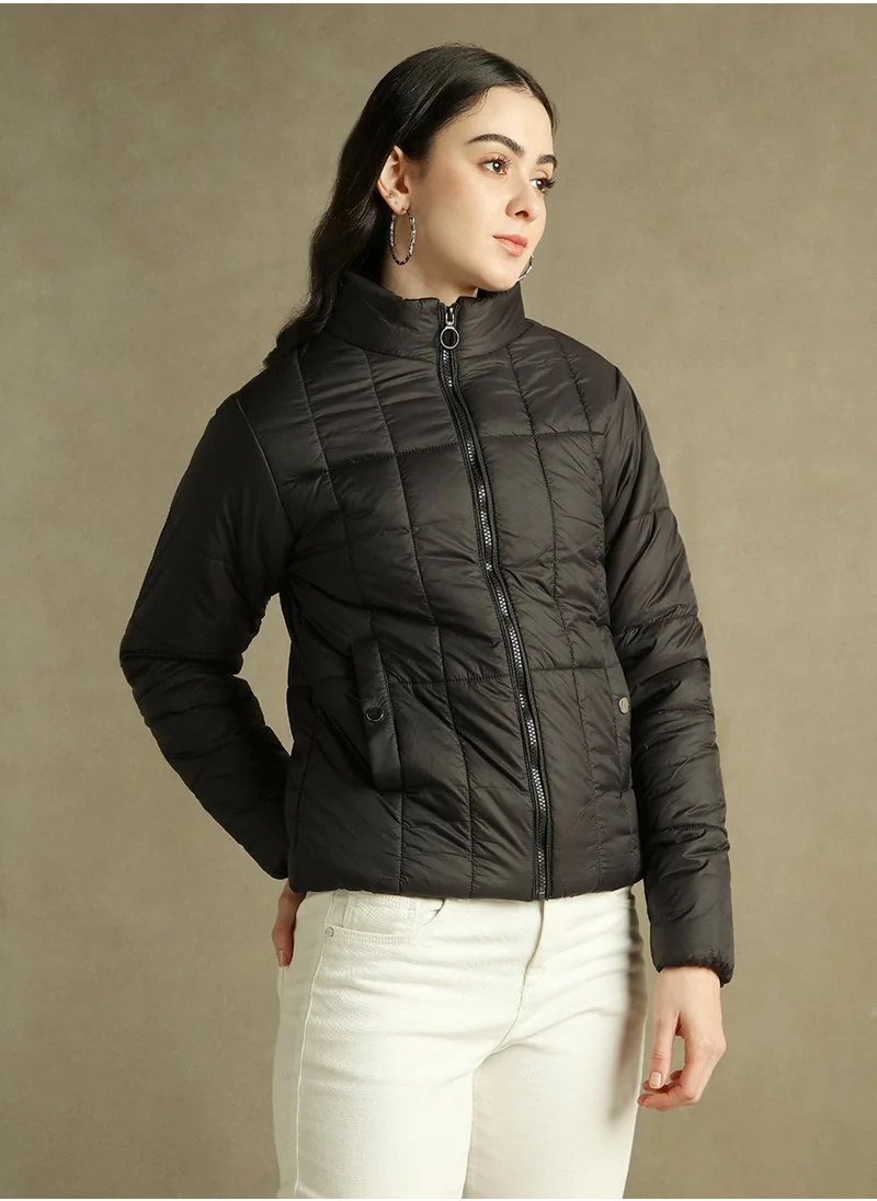 دينيس لينغو Women's Black 100% Polyester Solid Regular Fit Jacket
