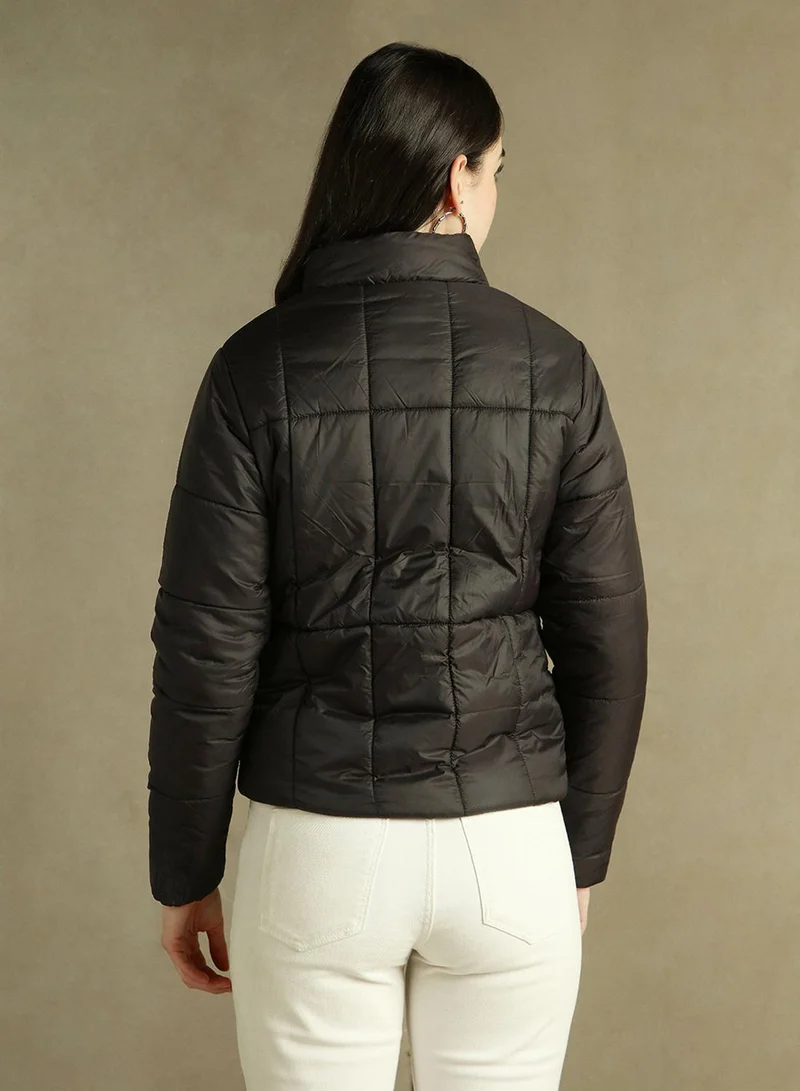 Dennis Lingo Women's Black 100% Polyester Solid Regular Fit Jacket