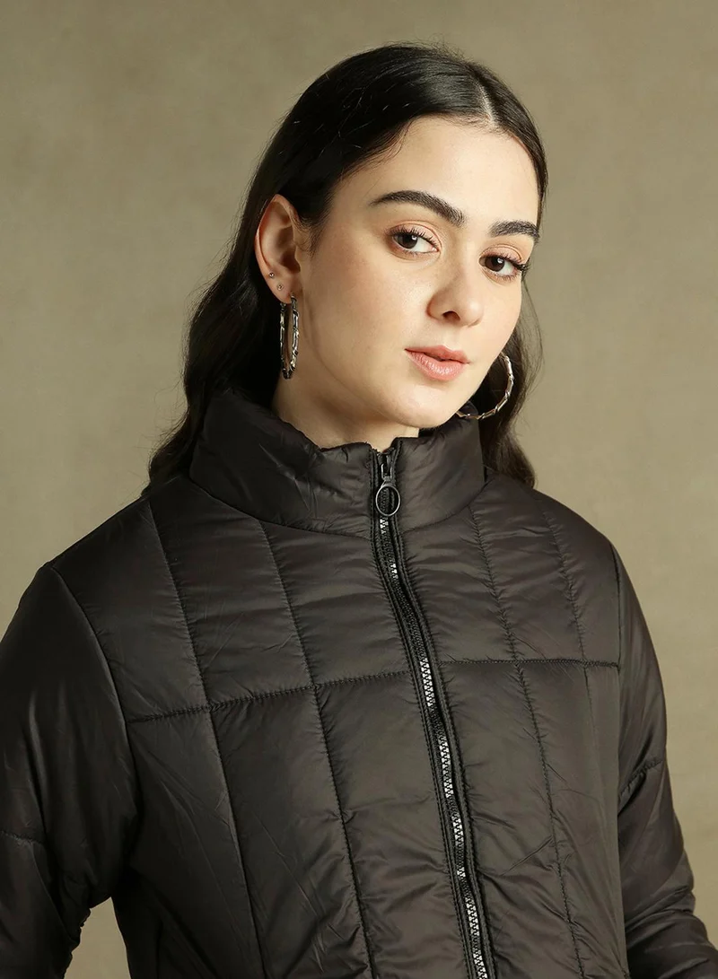 Dennis Lingo Women's Black 100% Polyester Solid Regular Fit Jacket