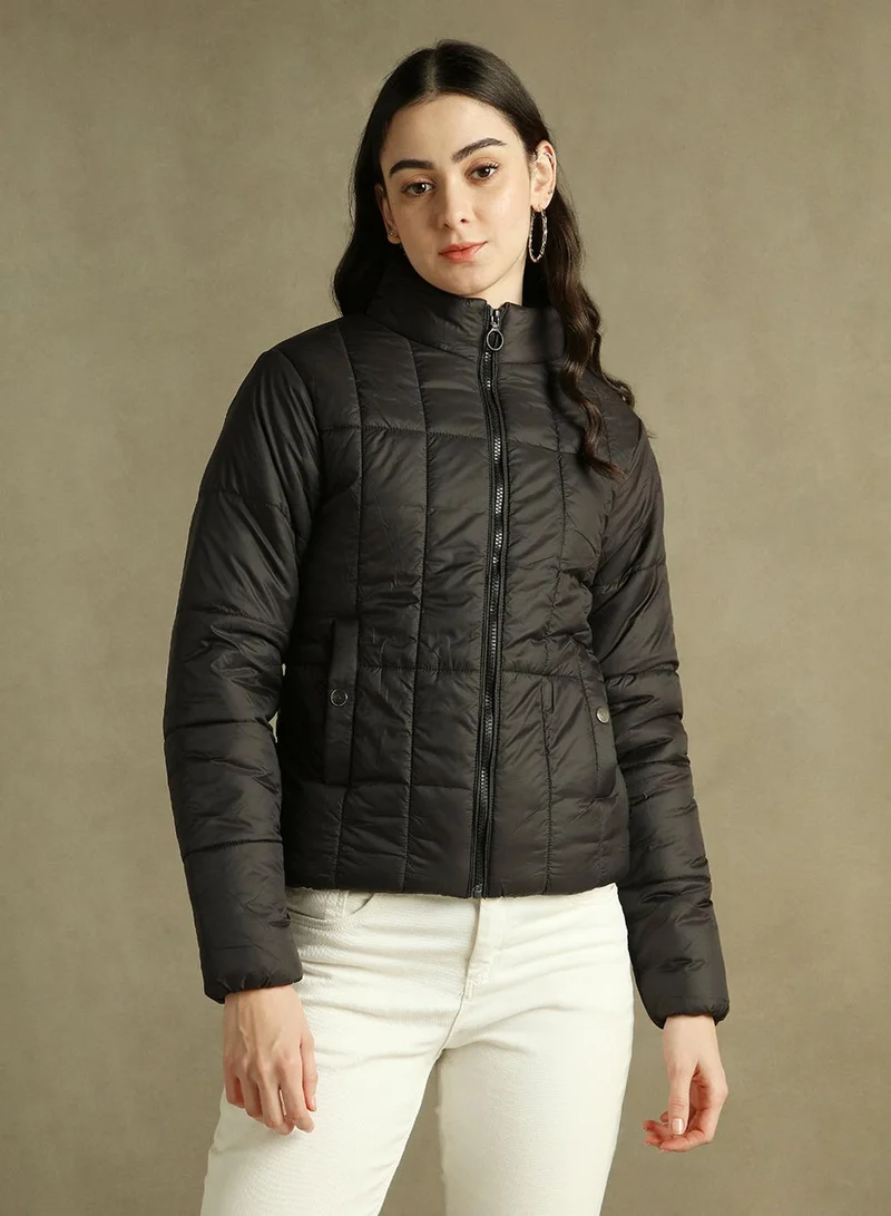 Dennis Lingo Women's Black 100% Polyester Solid Regular Fit Jacket