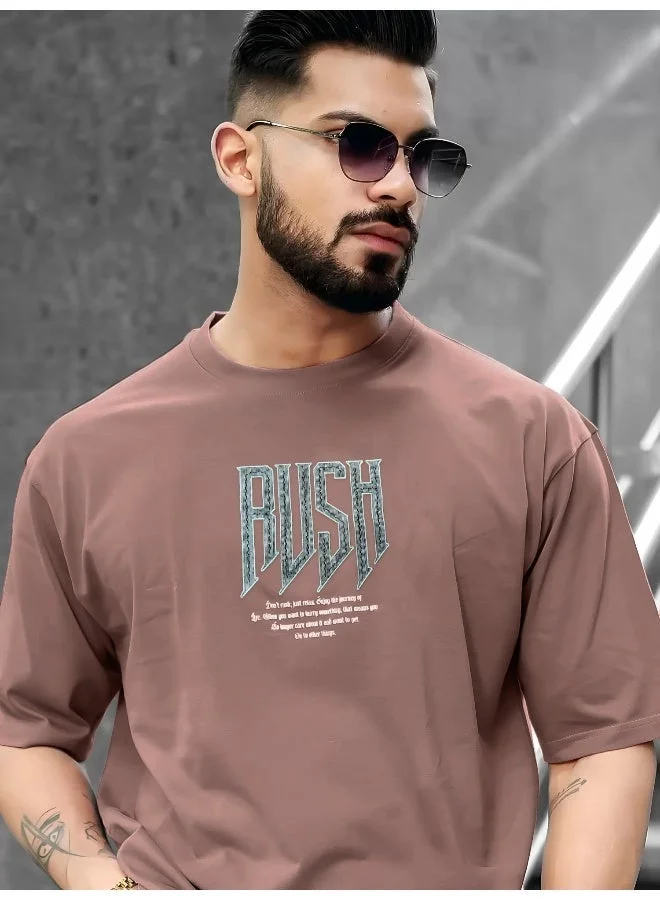 Maniac Maniac Mens Printed Round Neck Half Sleeve Brown Cotton T-Shirt