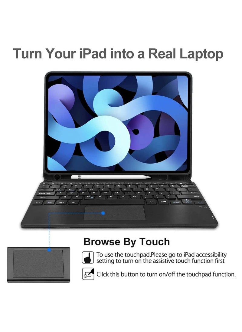 iPad Keyboard Case for iPad Air 4th Generation, Detachable Wireless Bluetooth Trackpad Keyboard, Smart Folio Cover with Pencil Holder, Fit for iPad Pro 11 Inch 2021/2020/2018/ iPad Air 4 2020