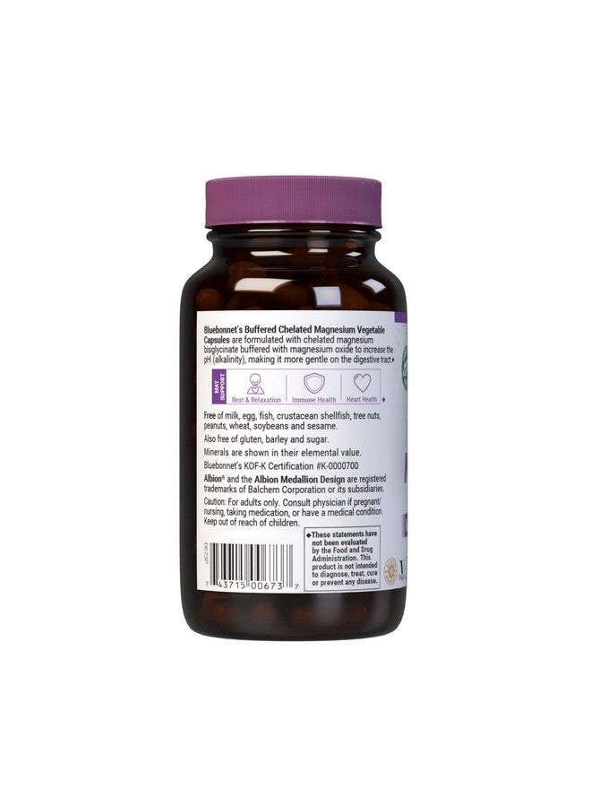 Bluebonnet Nutrition Albion Buffered Chelated Magnesium 200 mg, Magnesium Oxide, Stress Relief, Vegan, Non GMO, Gluten Free, Soy Free, Milk Free, Kosher, 120 Vegetable Capsules, 2 Month Supply - Image 3