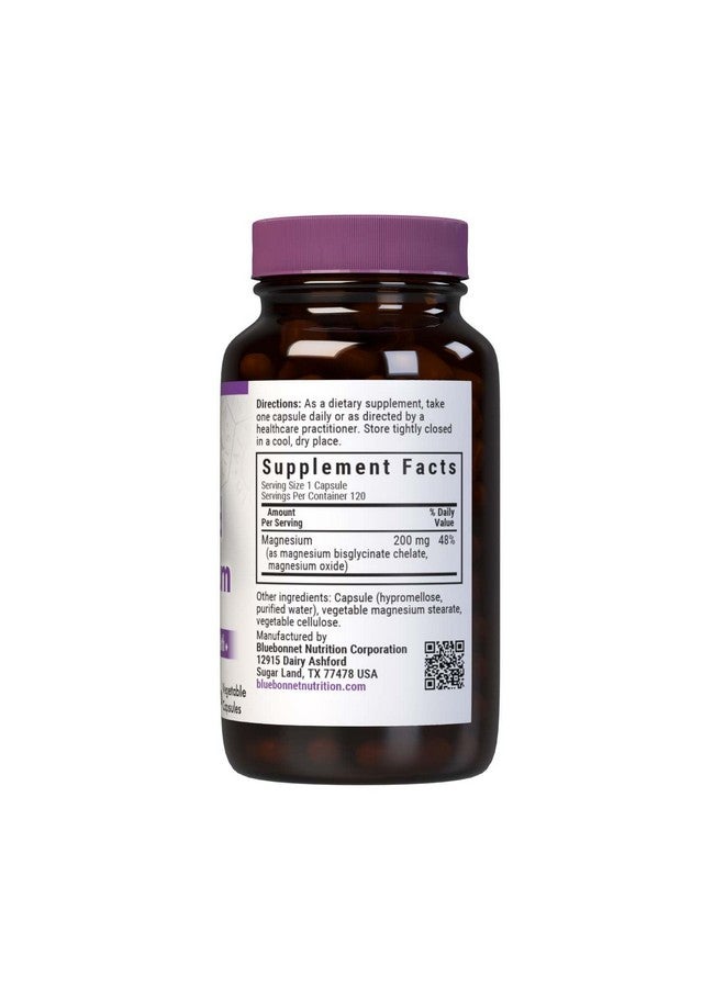Bluebonnet Nutrition Albion Buffered Chelated Magnesium 200 mg, Magnesium Oxide, Stress Relief, Vegan, Non GMO, Gluten Free, Soy Free, Milk Free, Kosher, 120 Vegetable Capsules, 2 Month Supply - Image 2