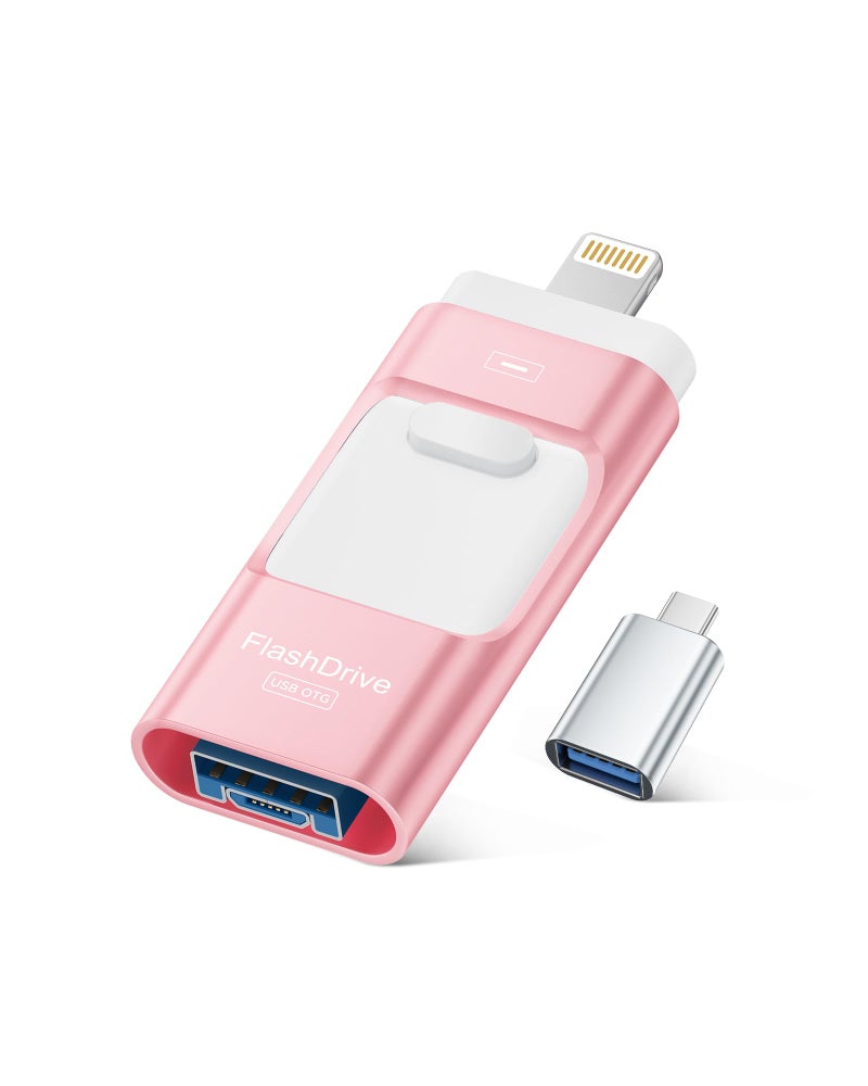 ROSPE MFi Certified Flash Drive for iPhone 256GB, Photo Stick Memory Stick for iPad, USB Thumb Drive for Photos Videos Transfer & Backup, External Storage Compatible for iPhone/Android/PC/Mac (Light Pink) - Image 1