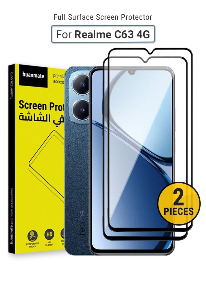 هووانميت واقي شاشة من قطعتين لهاتف ريل مي سي 63 4 جي - زجاج مقسى ممتاز من الحافة إلى الحافة، شفافية عالية، لمسة رقيقة، مضاد للانفجار، حواف مقوسة ناعمة، سهل التركيب - Image 1