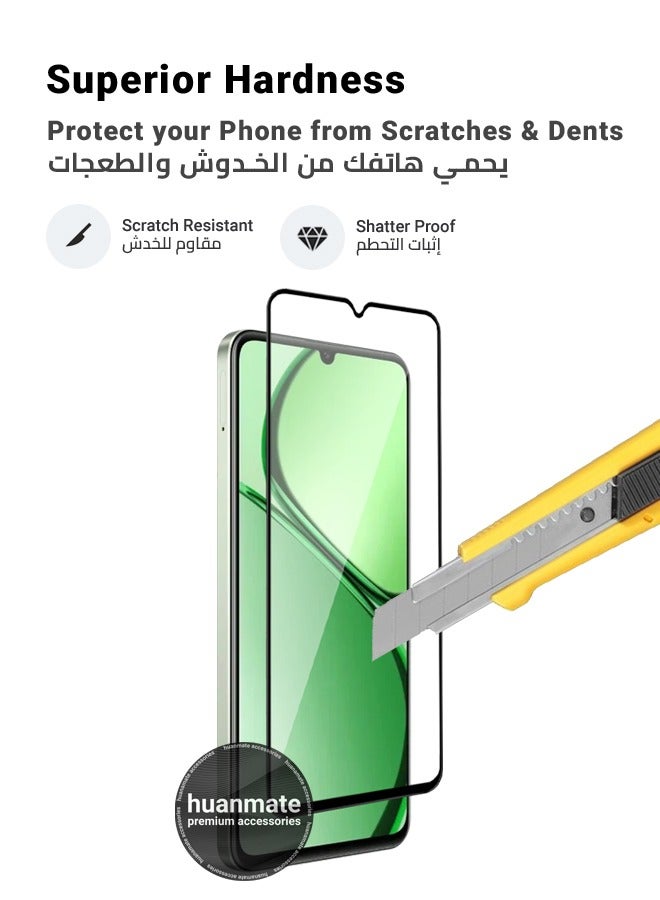 هووانميت واقي شاشة من قطعتين لهاتف ريل مي سي 63 4 جي - زجاج مقسى ممتاز من الحافة إلى الحافة، شفافية عالية، لمسة رقيقة، مضاد للانفجار، حواف مقوسة ناعمة، سهل التركيب - Image 4