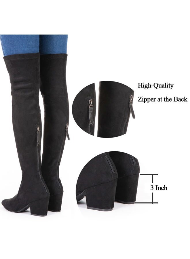 Mtzyoa Thigh High Block Heel Boot Women Pointed Toe Stretch Over The Knee Boots - Image 5